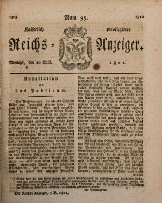 Kaiserlich privilegirter Reichs-Anzeiger (Allgemeiner Anzeiger der Deutschen) Montag 20. April 1801