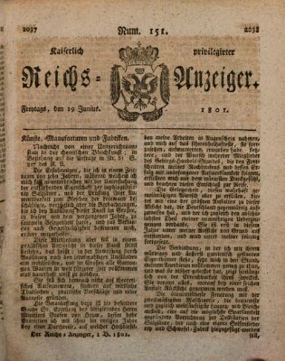 Kaiserlich privilegirter Reichs-Anzeiger (Allgemeiner Anzeiger der Deutschen) Freitag 19. Juni 1801