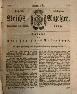 Kaiserlich privilegirter Reichs-Anzeiger (Allgemeiner Anzeiger der Deutschen) Donnerstag 2. Juli 1801