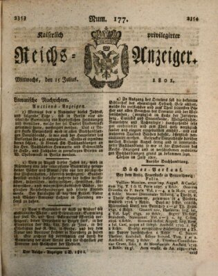 Kaiserlich privilegirter Reichs-Anzeiger (Allgemeiner Anzeiger der Deutschen) Mittwoch 15. Juli 1801