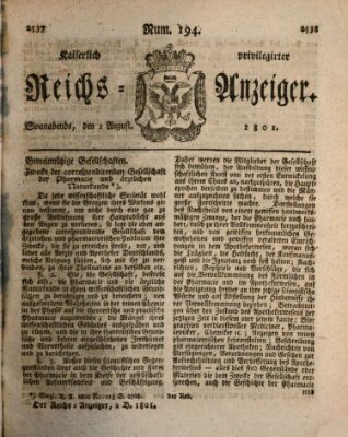 Kaiserlich privilegirter Reichs-Anzeiger (Allgemeiner Anzeiger der Deutschen) Samstag 1. August 1801