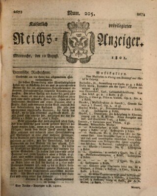 Kaiserlich privilegirter Reichs-Anzeiger (Allgemeiner Anzeiger der Deutschen) Mittwoch 12. August 1801