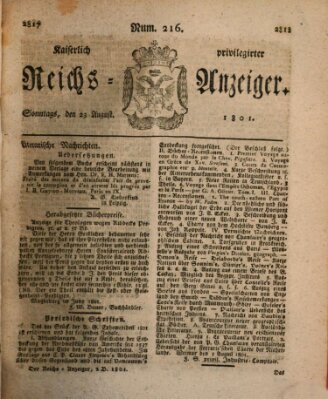 Kaiserlich privilegirter Reichs-Anzeiger (Allgemeiner Anzeiger der Deutschen) Sonntag 23. August 1801