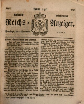 Kaiserlich privilegirter Reichs-Anzeiger (Allgemeiner Anzeiger der Deutschen) Dienstag 8. September 1801