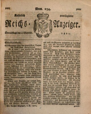 Kaiserlich privilegirter Reichs-Anzeiger (Allgemeiner Anzeiger der Deutschen) Donnerstag 10. September 1801