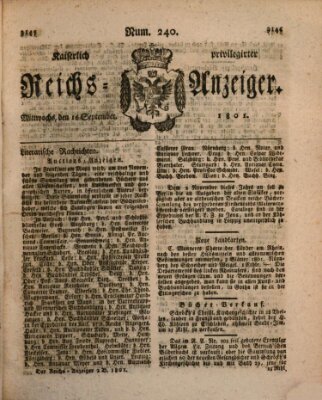 Kaiserlich privilegirter Reichs-Anzeiger (Allgemeiner Anzeiger der Deutschen) Mittwoch 16. September 1801