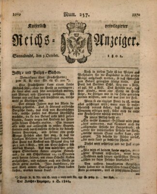 Kaiserlich privilegirter Reichs-Anzeiger (Allgemeiner Anzeiger der Deutschen) Samstag 3. Oktober 1801