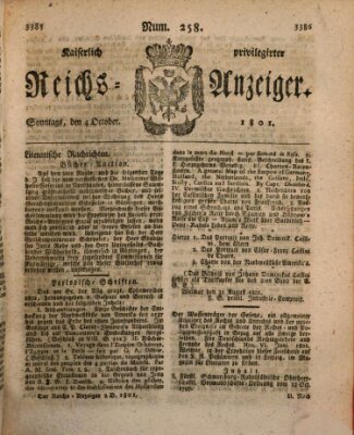 Kaiserlich privilegirter Reichs-Anzeiger (Allgemeiner Anzeiger der Deutschen) Sonntag 4. Oktober 1801