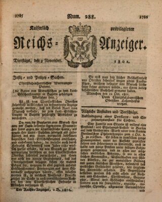 Kaiserlich privilegirter Reichs-Anzeiger (Allgemeiner Anzeiger der Deutschen) Dienstag 3. November 1801