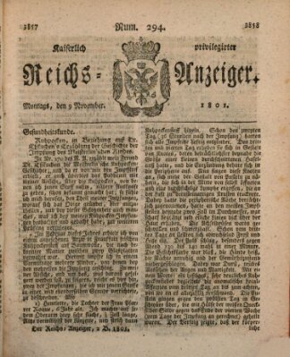 Kaiserlich privilegirter Reichs-Anzeiger (Allgemeiner Anzeiger der Deutschen) Montag 9. November 1801