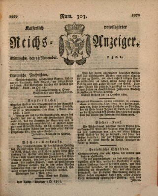 Kaiserlich privilegirter Reichs-Anzeiger (Allgemeiner Anzeiger der Deutschen) Mittwoch 18. November 1801