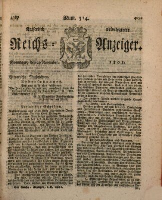 Kaiserlich privilegirter Reichs-Anzeiger (Allgemeiner Anzeiger der Deutschen) Sonntag 29. November 1801