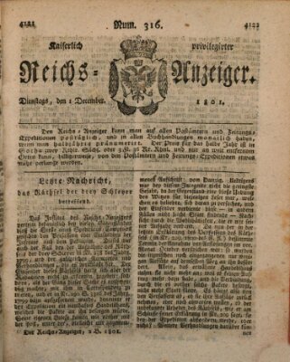 Kaiserlich privilegirter Reichs-Anzeiger (Allgemeiner Anzeiger der Deutschen) Dienstag 1. Dezember 1801