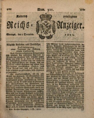 Kaiserlich privilegirter Reichs-Anzeiger (Allgemeiner Anzeiger der Deutschen) Montag 7. Dezember 1801