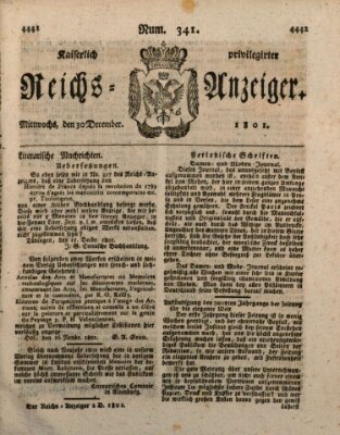 Kaiserlich privilegirter Reichs-Anzeiger (Allgemeiner Anzeiger der Deutschen) Mittwoch 30. Dezember 1801