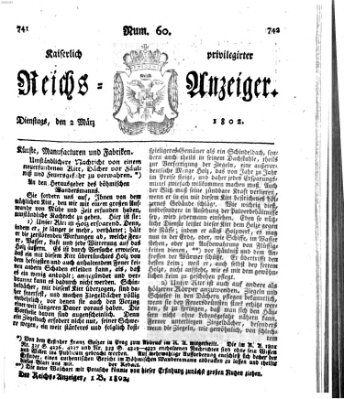 Kaiserlich privilegirter Reichs-Anzeiger (Allgemeiner Anzeiger der Deutschen) Dienstag 2. März 1802