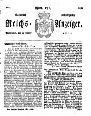Kaiserlich privilegirter Reichs-Anzeiger (Allgemeiner Anzeiger der Deutschen) Mittwoch 30. Juni 1802