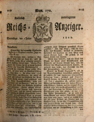 Kaiserlich privilegirter Reichs-Anzeiger (Allgemeiner Anzeiger der Deutschen) Donnerstag 1. Juli 1802