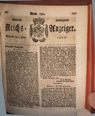 Kaiserlich privilegirter Reichs-Anzeiger (Allgemeiner Anzeiger der Deutschen) Mittwoch 21. Juli 1802