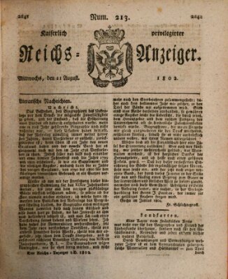 Kaiserlich privilegirter Reichs-Anzeiger (Allgemeiner Anzeiger der Deutschen) Mittwoch 11. August 1802