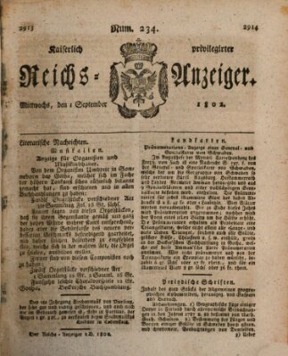 Kaiserlich privilegirter Reichs-Anzeiger (Allgemeiner Anzeiger der Deutschen) Mittwoch 1. September 1802