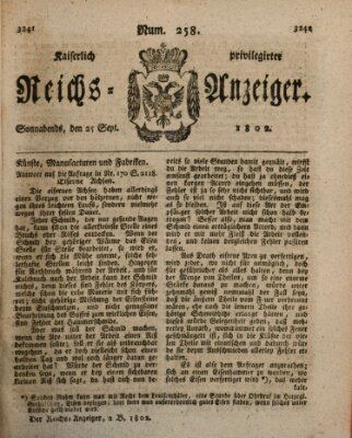 Kaiserlich privilegirter Reichs-Anzeiger (Allgemeiner Anzeiger der Deutschen) Samstag 25. September 1802