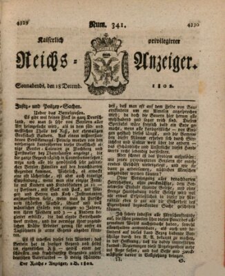 Kaiserlich privilegirter Reichs-Anzeiger (Allgemeiner Anzeiger der Deutschen) Samstag 18. Dezember 1802