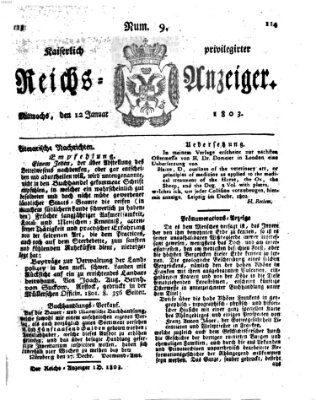 Kaiserlich privilegirter Reichs-Anzeiger (Allgemeiner Anzeiger der Deutschen) Mittwoch 12. Januar 1803