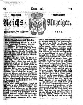 Kaiserlich privilegirter Reichs-Anzeiger (Allgemeiner Anzeiger der Deutschen) Samstag 15. Januar 1803