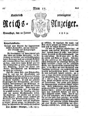 Kaiserlich privilegirter Reichs-Anzeiger (Allgemeiner Anzeiger der Deutschen) Donnerstag 20. Januar 1803