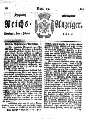 Kaiserlich privilegirter Reichs-Anzeiger (Allgemeiner Anzeiger der Deutschen) Dienstag 1. Februar 1803