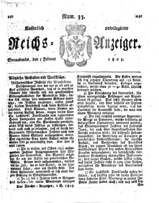 Kaiserlich privilegirter Reichs-Anzeiger (Allgemeiner Anzeiger der Deutschen) Samstag 5. Februar 1803