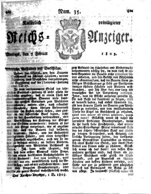 Kaiserlich privilegirter Reichs-Anzeiger (Allgemeiner Anzeiger der Deutschen) Montag 7. Februar 1803