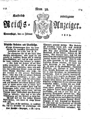 Kaiserlich privilegirter Reichs-Anzeiger (Allgemeiner Anzeiger der Deutschen) Donnerstag 10. Februar 1803