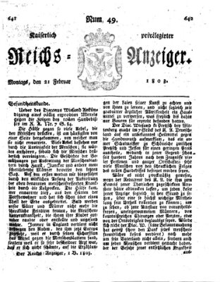 Kaiserlich privilegirter Reichs-Anzeiger (Allgemeiner Anzeiger der Deutschen) Montag 21. Februar 1803