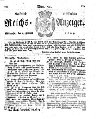 Kaiserlich privilegirter Reichs-Anzeiger (Allgemeiner Anzeiger der Deutschen) Mittwoch 23. Februar 1803