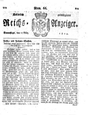 Kaiserlich privilegirter Reichs-Anzeiger (Allgemeiner Anzeiger der Deutschen) Donnerstag 10. März 1803