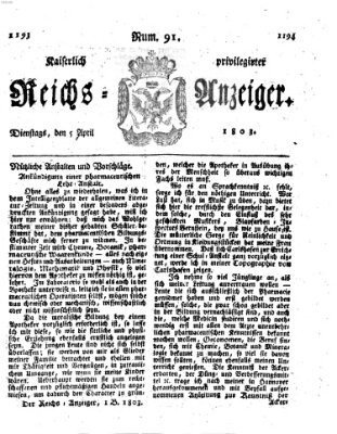 Kaiserlich privilegirter Reichs-Anzeiger (Allgemeiner Anzeiger der Deutschen) Dienstag 5. April 1803