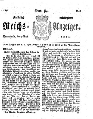 Kaiserlich privilegirter Reichs-Anzeiger (Allgemeiner Anzeiger der Deutschen) Samstag 9. April 1803