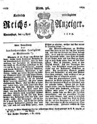 Kaiserlich privilegirter Reichs-Anzeiger (Allgemeiner Anzeiger der Deutschen) Donnerstag 14. April 1803