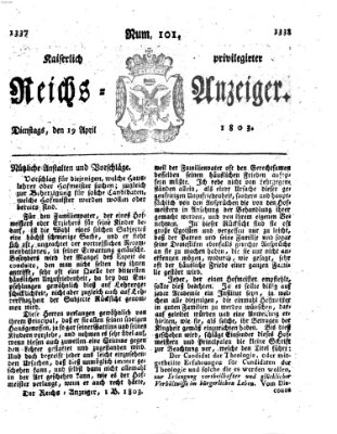 Kaiserlich privilegirter Reichs-Anzeiger (Allgemeiner Anzeiger der Deutschen) Dienstag 19. April 1803