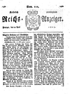 Kaiserlich privilegirter Reichs-Anzeiger (Allgemeiner Anzeiger der Deutschen) Freitag 29. April 1803