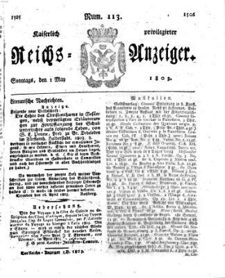 Kaiserlich privilegirter Reichs-Anzeiger (Allgemeiner Anzeiger der Deutschen) Sonntag 1. Mai 1803