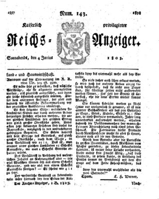 Kaiserlich privilegirter Reichs-Anzeiger (Allgemeiner Anzeiger der Deutschen) Samstag 4. Juni 1803