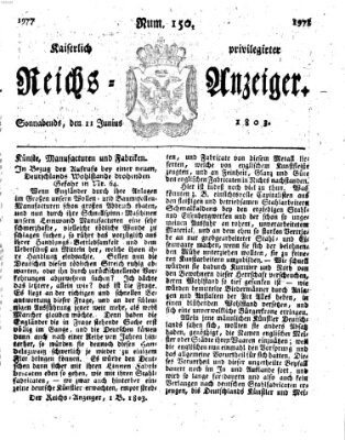 Kaiserlich privilegirter Reichs-Anzeiger (Allgemeiner Anzeiger der Deutschen) Samstag 11. Juni 1803