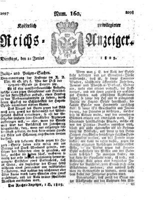 Kaiserlich privilegirter Reichs-Anzeiger (Allgemeiner Anzeiger der Deutschen) Dienstag 21. Juni 1803