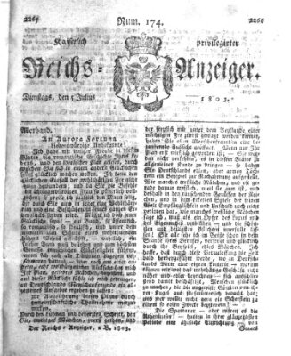 Kaiserlich privilegirter Reichs-Anzeiger (Allgemeiner Anzeiger der Deutschen) Dienstag 5. Juli 1803