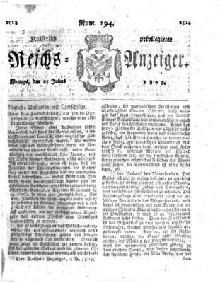 Kaiserlich privilegirter Reichs-Anzeiger (Allgemeiner Anzeiger der Deutschen) Montag 25. Juli 1803