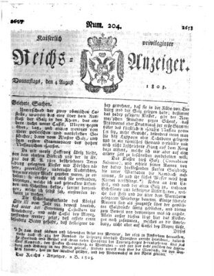 Kaiserlich privilegirter Reichs-Anzeiger (Allgemeiner Anzeiger der Deutschen) Donnerstag 4. August 1803