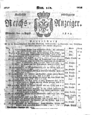 Kaiserlich privilegirter Reichs-Anzeiger (Allgemeiner Anzeiger der Deutschen) Mittwoch 10. August 1803